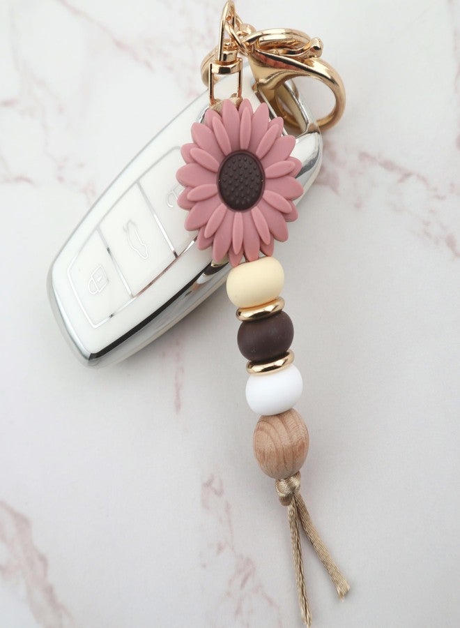 MyfavoriteK Delicate Flower Silicone Beaded Keychain for Women Girls Cute Key Ring Holder for Car Keys Purse Backpack Purse Ornament (Brown) - Image 3